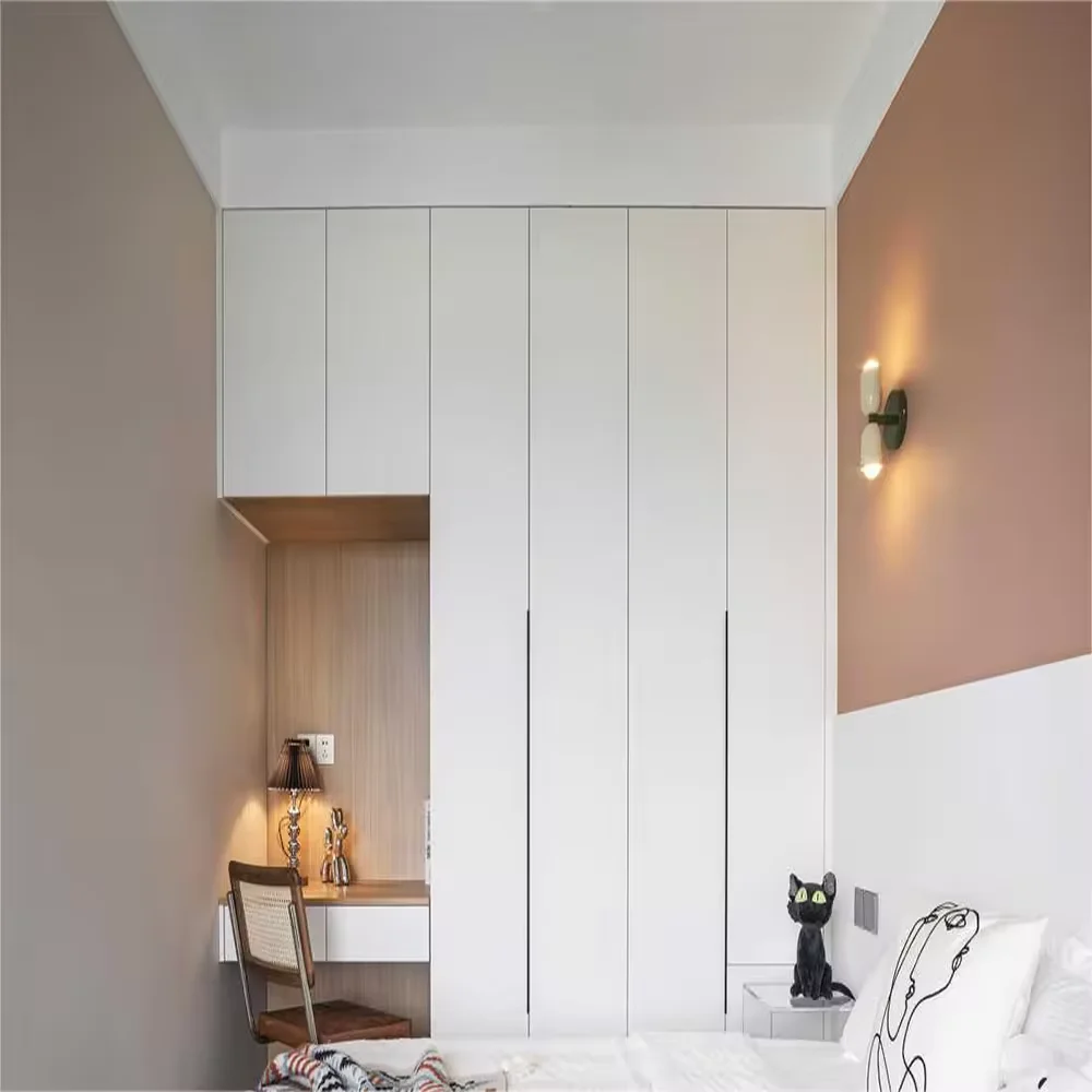 Factory Direct Modular L Shape Glass Door Bedroom Furniture Wardrobe Shaker Door Walk In Closets Mdf High End With Shelves