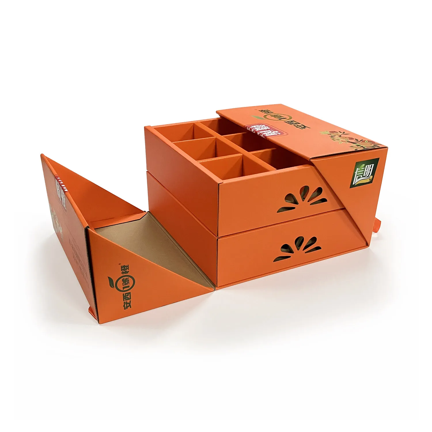 Custom Logo Printed Kraft Cardboard Corrugated Box Luxury Dry Fruit Orange Apple Packaging Shipping Gift Box With Handle