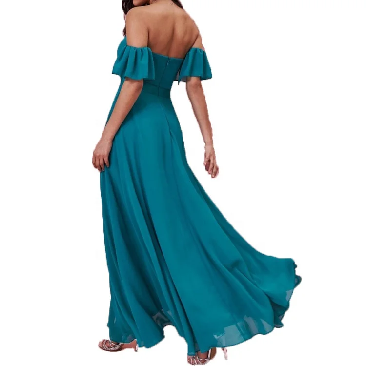 Emerald Green off the Shoulder Front Split Maxi Casual Dress 2024 Women
