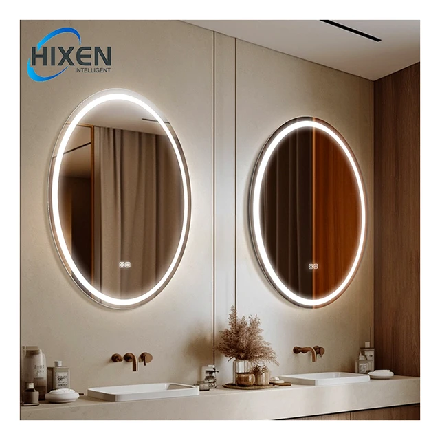 HIXEN 60x80cm frameless touch screen anti-fog Bluetooth oval led light smart bathroom mirror