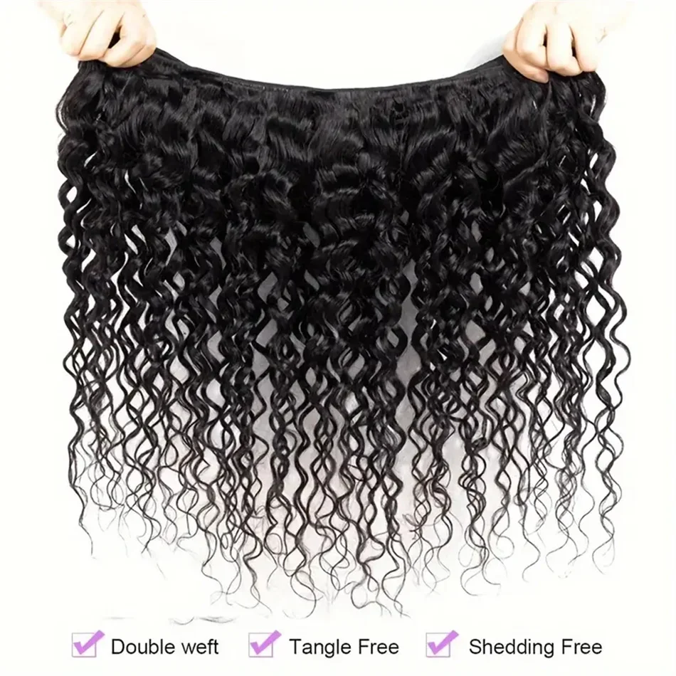 Extensiones de cabello humano de trama doble con ondas de agua, 100 % cabello humano, color negro natural para mujeres, cabello brasileño puro, 8-32 pulgadas, cabello Remy_voghion.com
