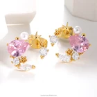 2021 Pink Flower Star Crystal Rhinestone Earing Gold Plated Circle Stud Earrings Woman Jewellery Wholesale
