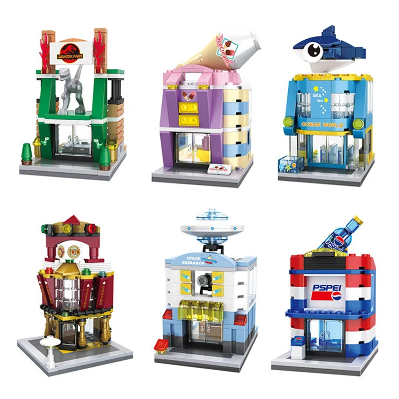 Plastic Mini Shop Building Bricks  Model Small House City Street Store Educational Kids Toys Gift Sembo Block