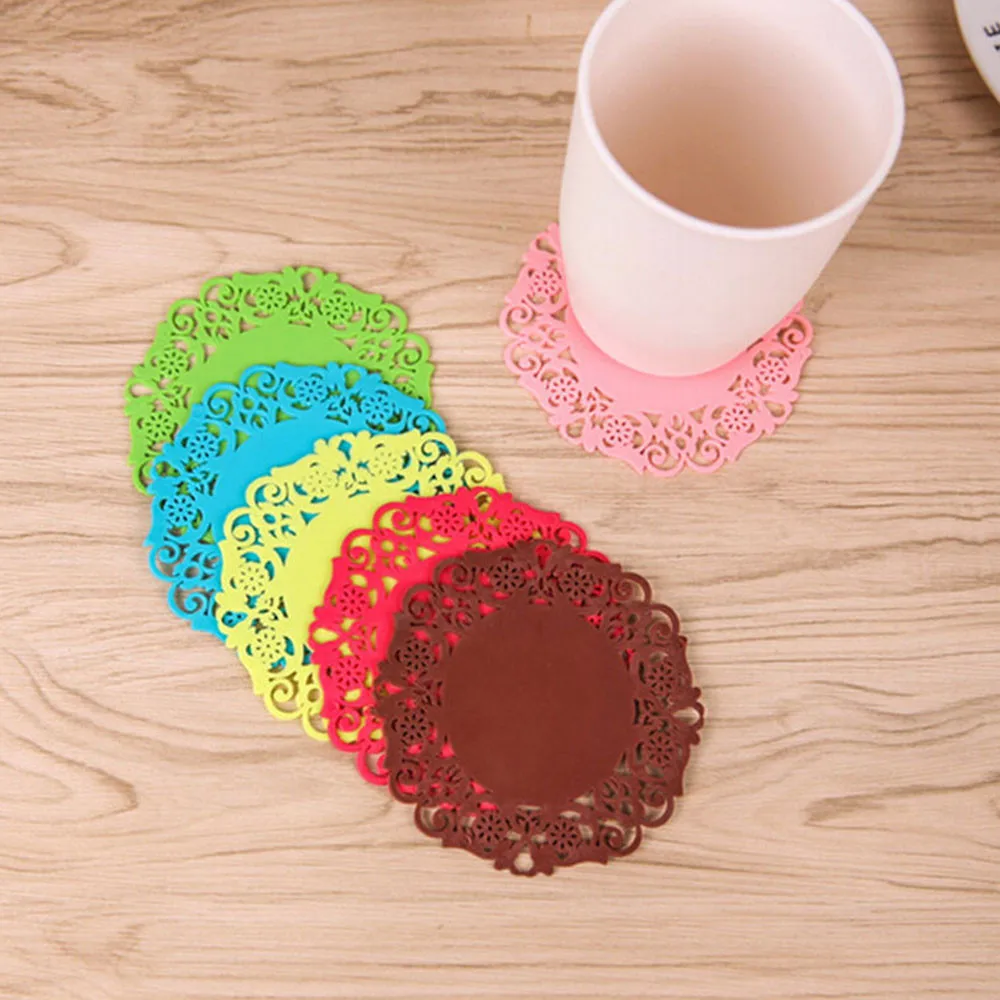Silicone coaster round heat resistant placemat for hot pot non slip table mat drink coaster washable home decor custom logo set
