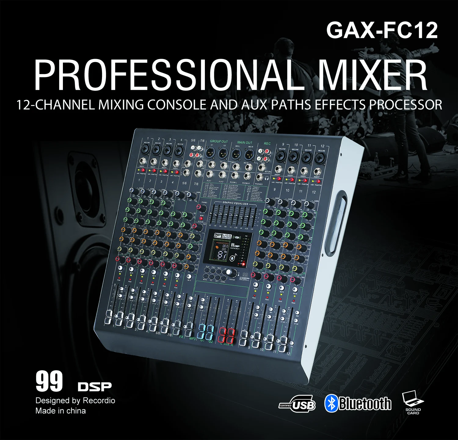 GAX-FC12 Professional 12-Channel Recording Mixer with DSP
