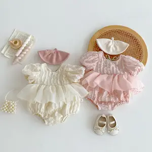 New Born Baby Girl Summer Jumpsuit Princess Dress Casual Full Moon Cotton Solid Baby Rompers