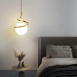 JACKSUN Modern Gold Pendant Light Glass Globe Chandelier Background Wall Lamp Bedside Small Single Head Pendant Light
