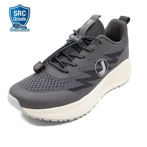 Men's Breathable Fly Knit PU Upper Non Slip Work Shoes with SRC Oil Resistant Rubber Outsole for Kitchen Chef