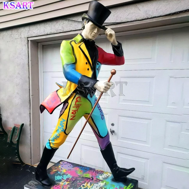 Art celebrity Walking man with crutches Johnn Walker statue is decorated with diy hand-painted color home resin crafts
