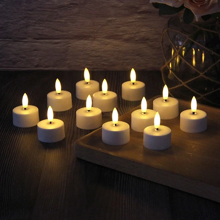 Set of 12 Custom LED Votive Plastic Timer USB Rechargeable LED Tea Light Electric Candle with Remote Control