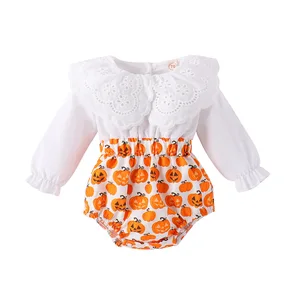 Wholesale Baby Clothing Sets Casual Halloween Pumpkin Print Jumpsuit Romper for Autumn for Baby's Festive Outings