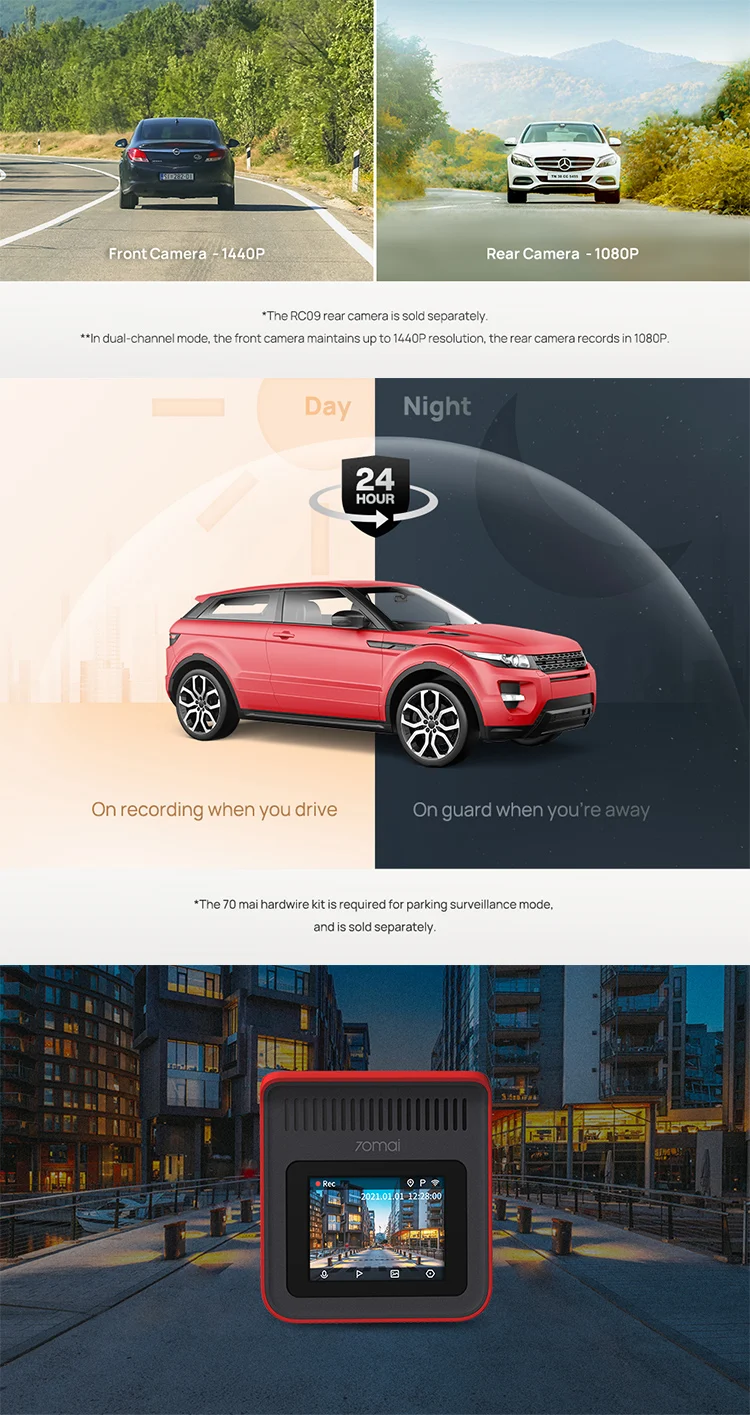 70mai A400 Dash Cam Set Car Recorder Front And Baca Night Vision Hd Car