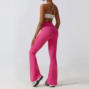 Bright pink Flared Yoga Leggings With Tummy Control and Soft Breathable Material for Active Wear
