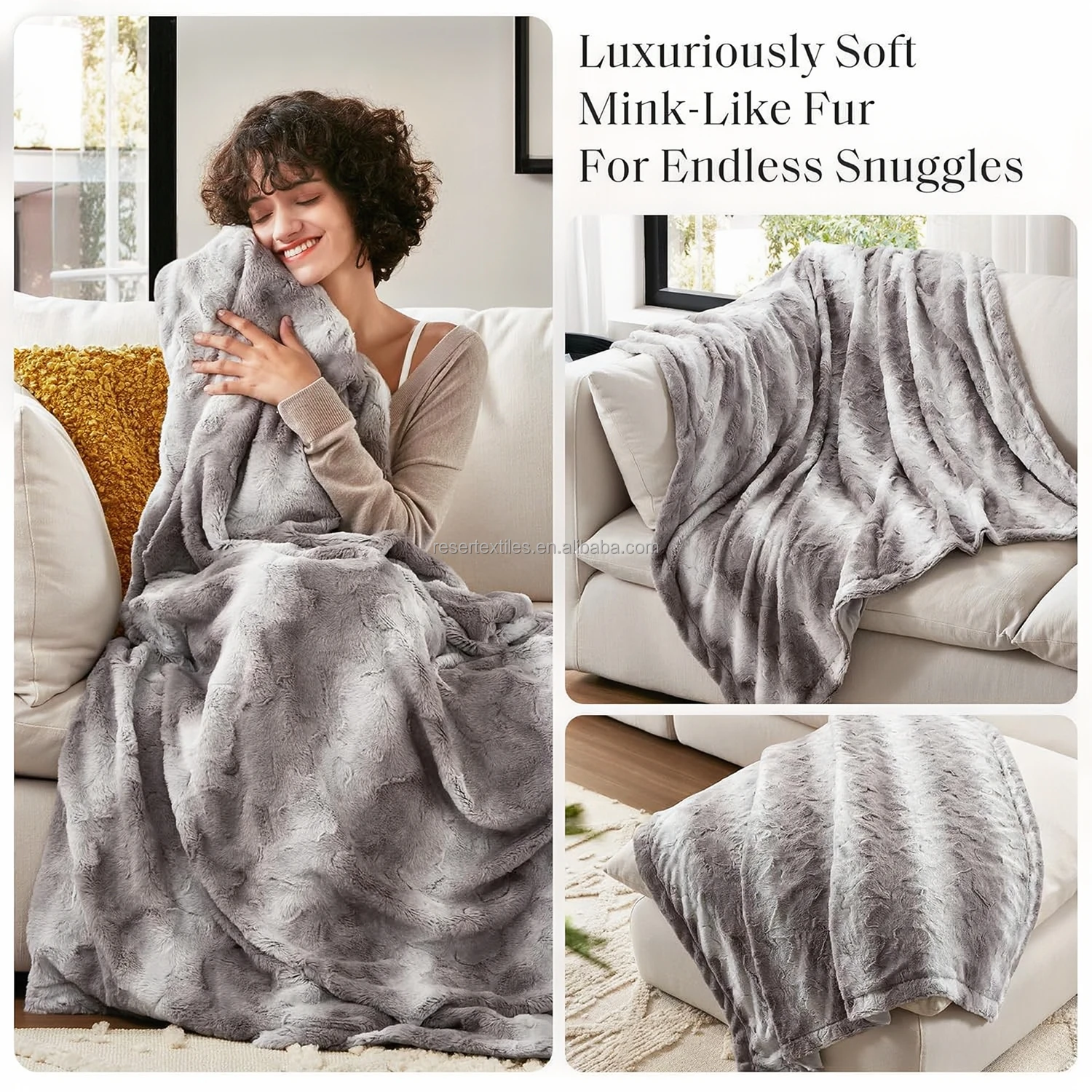Soft Plush Luxury Oversized Printed Knitted Faux Fur Throw Animal Skin Design Mink Reversible Eco-Friendly Winter All Blanket