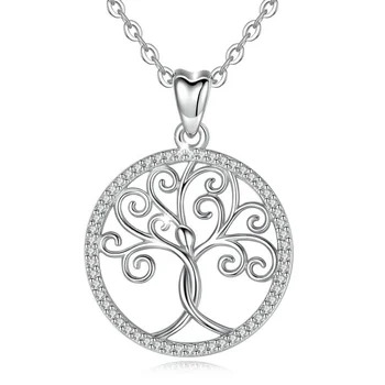 925 sterling silver women jewelry Gemstone Cubic Zirconia family tree of life pendant necklace
