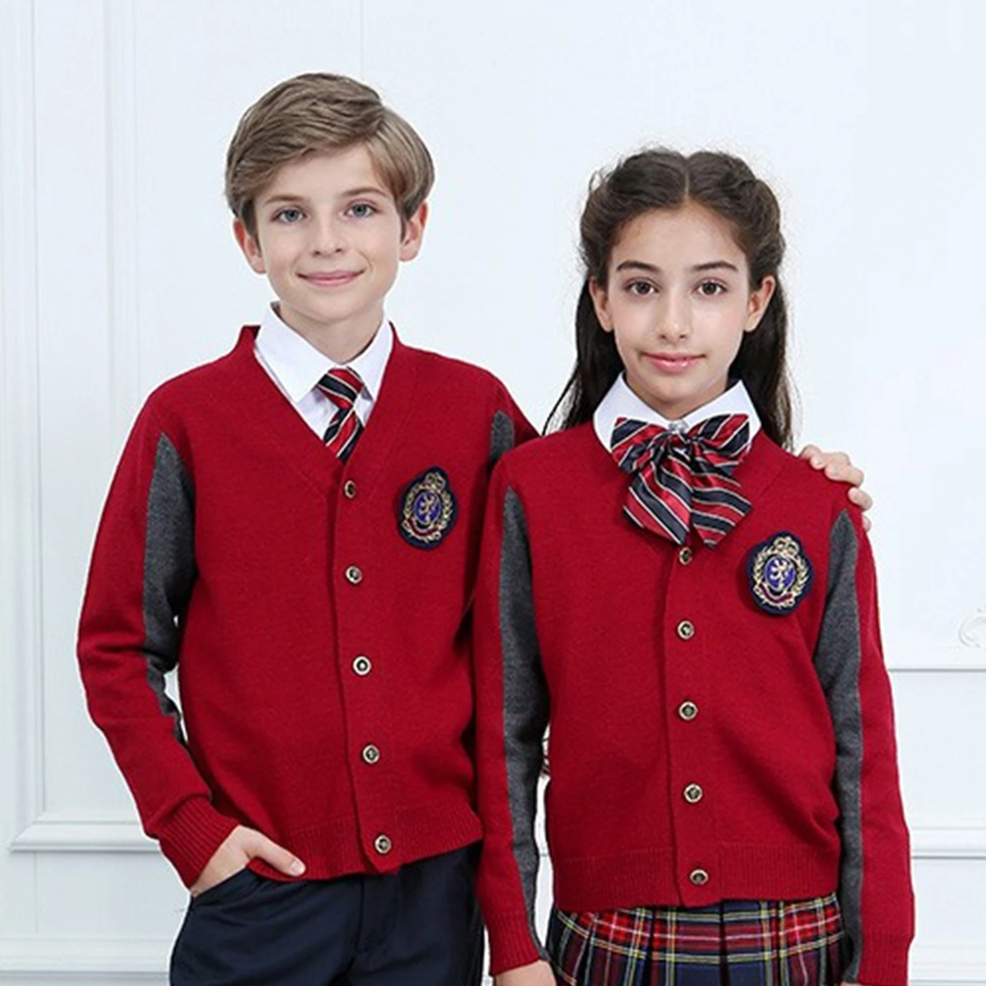 Guangzhou Factory Custom School Sweater Cardigan British School Uniform  Sweater Buttoned Secondary School Uniform Cardigan