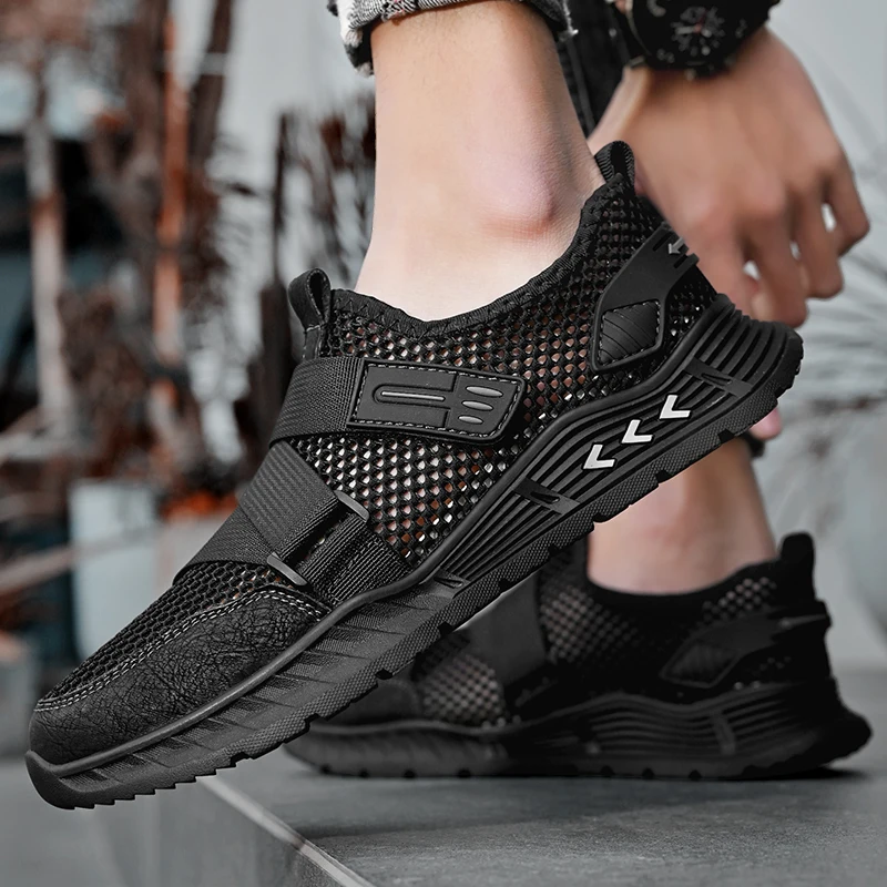 Factory Supply Custom LOGO Pure Hand Made Breathable Mesh Cow Genuine Leather Toe Closed Summer Sandals for Men Boy
