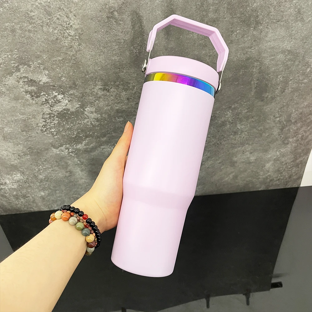 Portable 30oz Macaron Colored Leakproof Flip Straw Tumbler