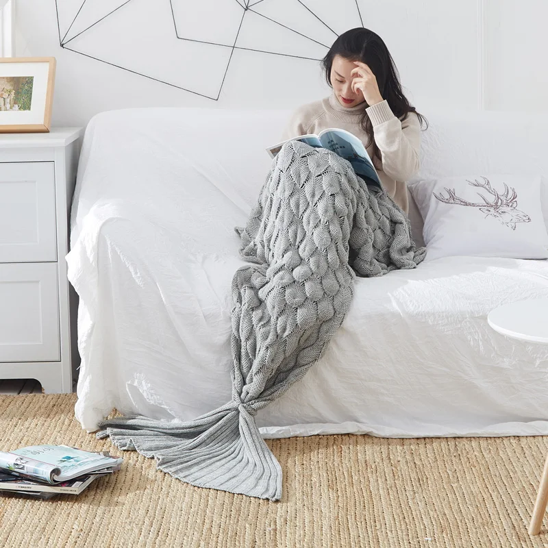 product wholesale  same style  cartoon cute for baby room decorative  knitted mermaid  blanket-61