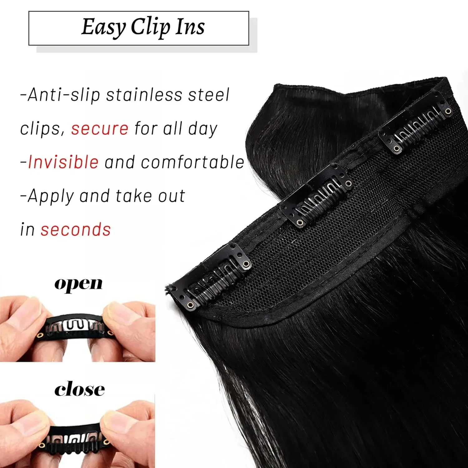 Extension per capelli umani brasiliani Remy con clip, set da un pezzo, lisci naturali, testa intera_voghion.com
