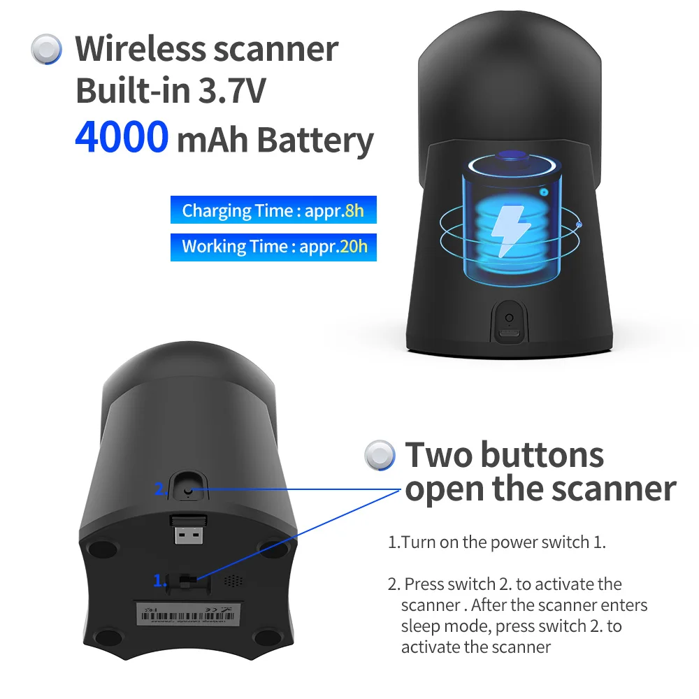 Xincode Bluetooth Scanner Wireless Desktop 2D Barcode Scanner USB QR Bar Code Reader Scanning for Inventory Clothing Supermarket