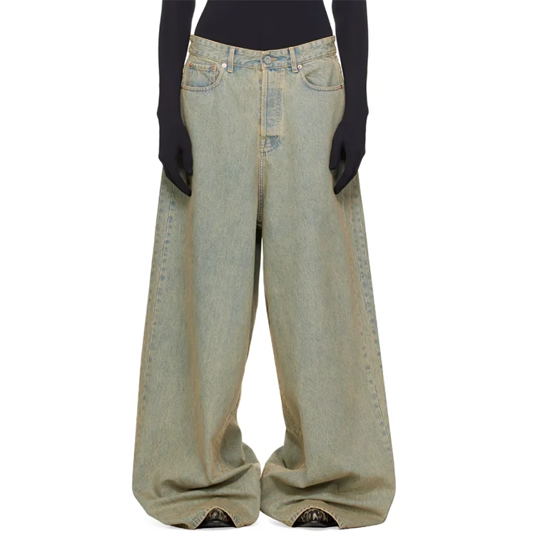 Custom Big Shape 100% Cotton Distressing Vintage Washing Baggy Jeans for Men