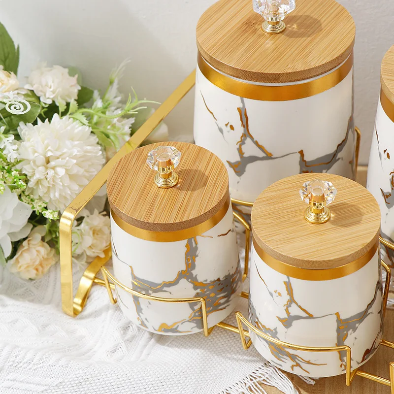Luxury Gold Marble Container Set Seasoning Condiment Jars Set Kitchen