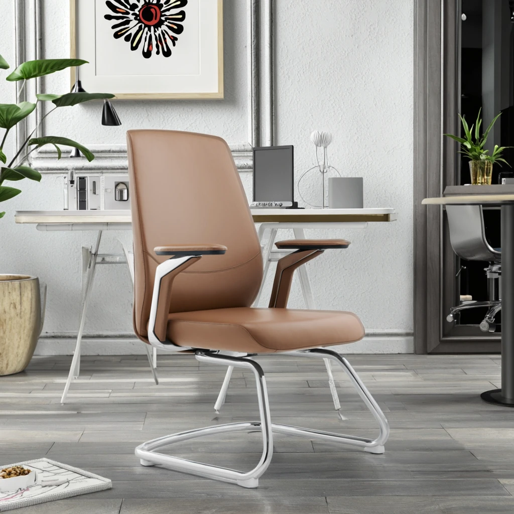 Modern Ergonomic Leather Executive Office Chair with Adjustable Height and Fixed Armrests 5