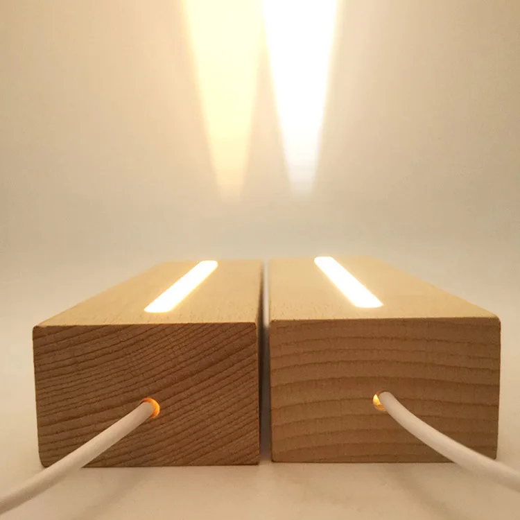 Rectangular LED Display Light Base Stand 6-Inch Wood with Traditional Design for Acrylic Crystal Glass Art Electric Power Source