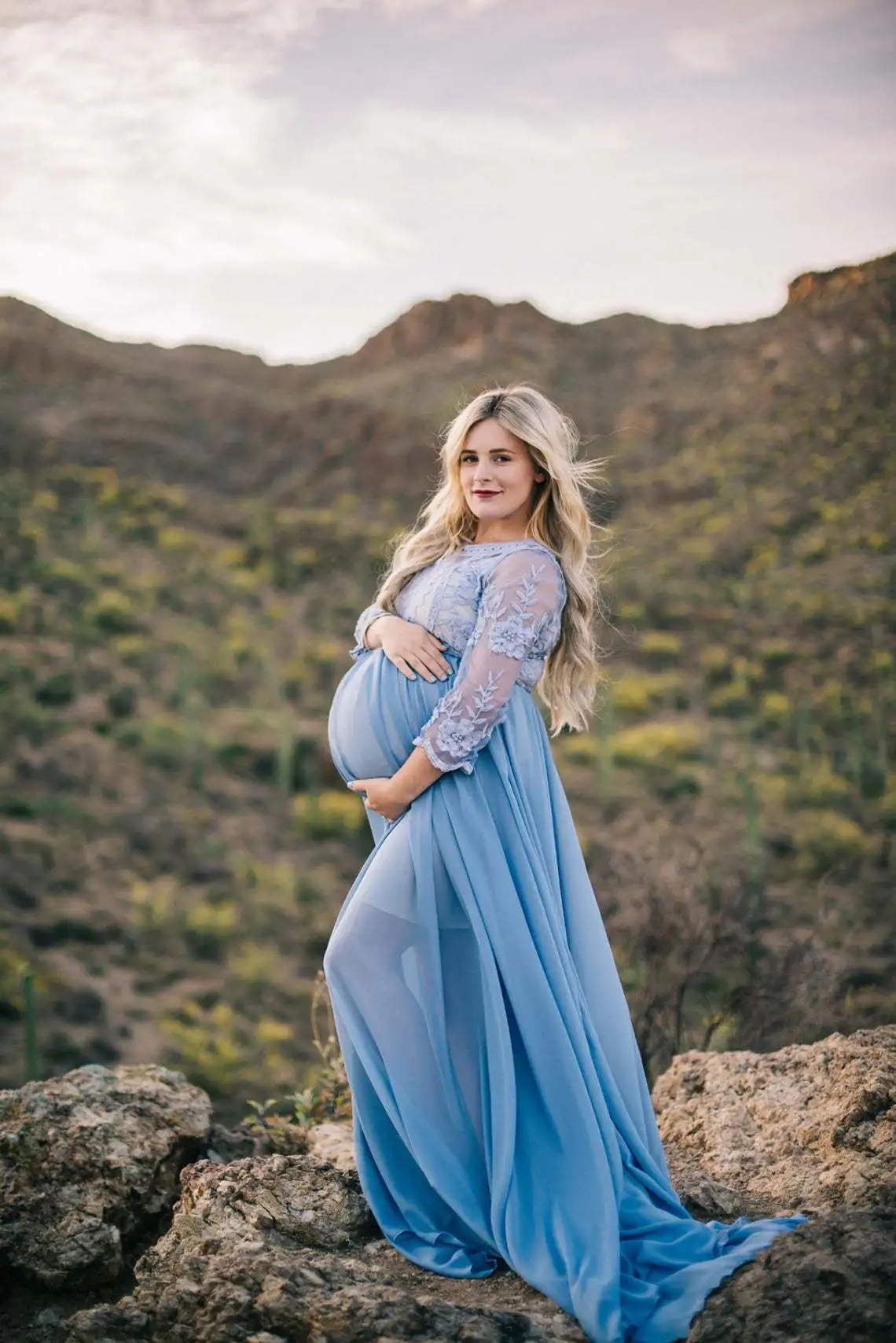 sachin and babi light blue dress Maternity Photo Shoot Chiffon Dress One-line Neck Stretch Maternity  Photography Dress Long Dress