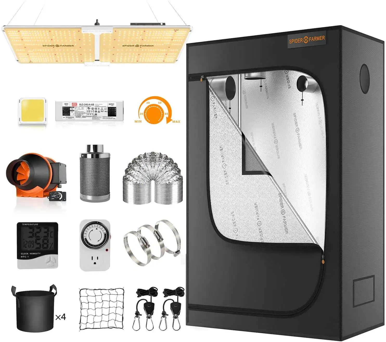 Spider Farmer Sf1000 100w Led Light 2x2 Grow Tent Complete Kit With