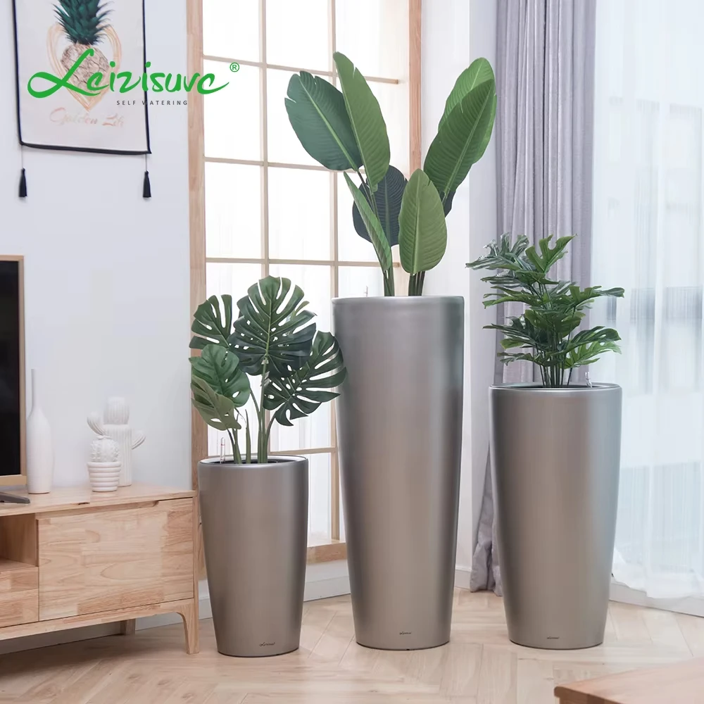 Modern Indoor Outdoor Plastic Flower Pots Planters Tall Cylinder Large Size  Living Room Garden Floor Decoration Containers