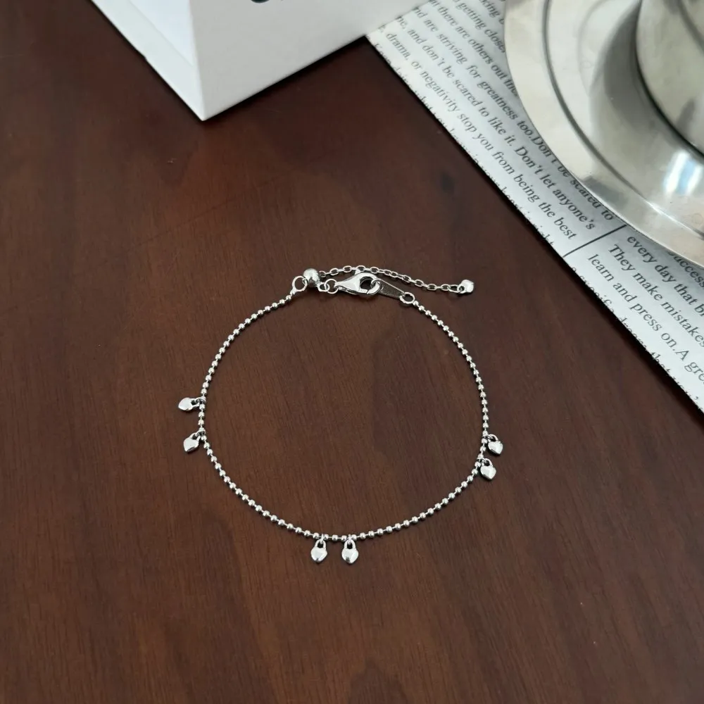 KAKODIY Simple Design Elegant 925 Sterling Silver Bead Chain Women's Fine Fashion Jewelry Love Pendant Bracelet detail 2