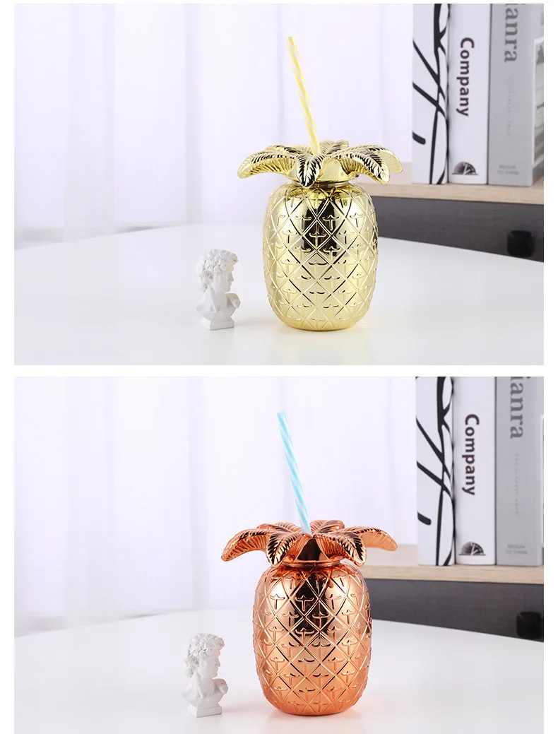 Wholesale 750ml/25oz Copper Pineapple Cup With Straw Plastic Cups