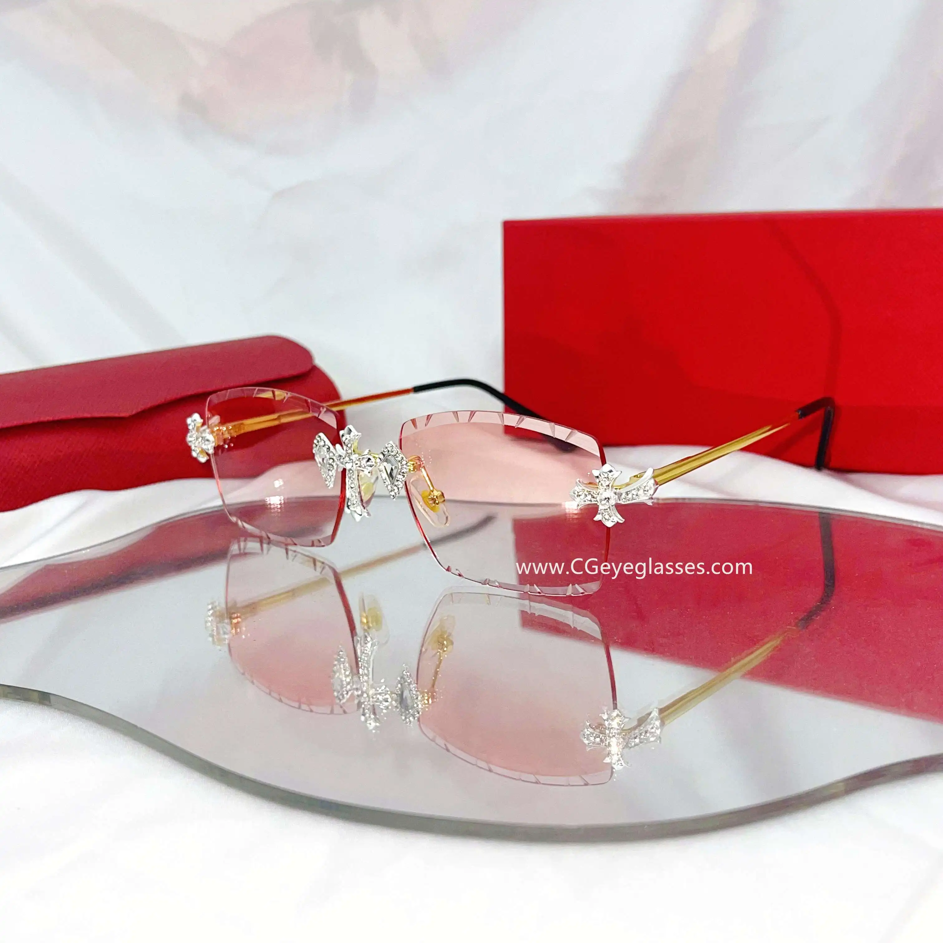 2023 Fashion Brand Design Vintage Rimless Rhinestone Sunglasses Women
