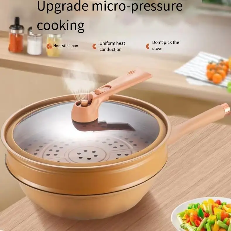 Nonstick Coating Pan Wok Home Kitchen Multifunctional Cookware Suitable for Frying Steam Boil