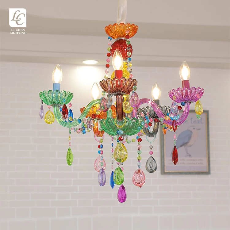 P0050 Artistic Multi-Color Murano Glass Chandelier – Vibrant Stained Glass Pendant for Living Room