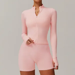 TOPKO Women's Zipper Tight Running blazer Breathable Nude Workout Jacket Quick-drying Long-sleeved Yoga Wear