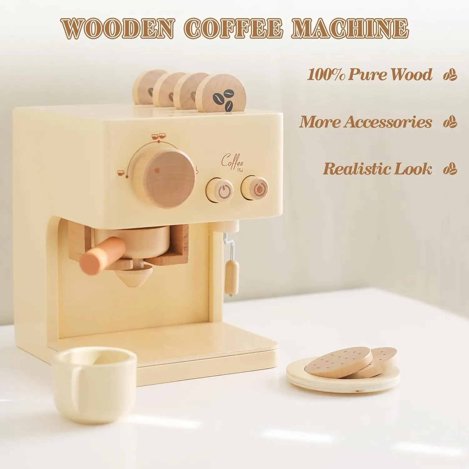Kids Coffee Machine Toy Set Wooden Toddler Coffee Maker Toy Espresso