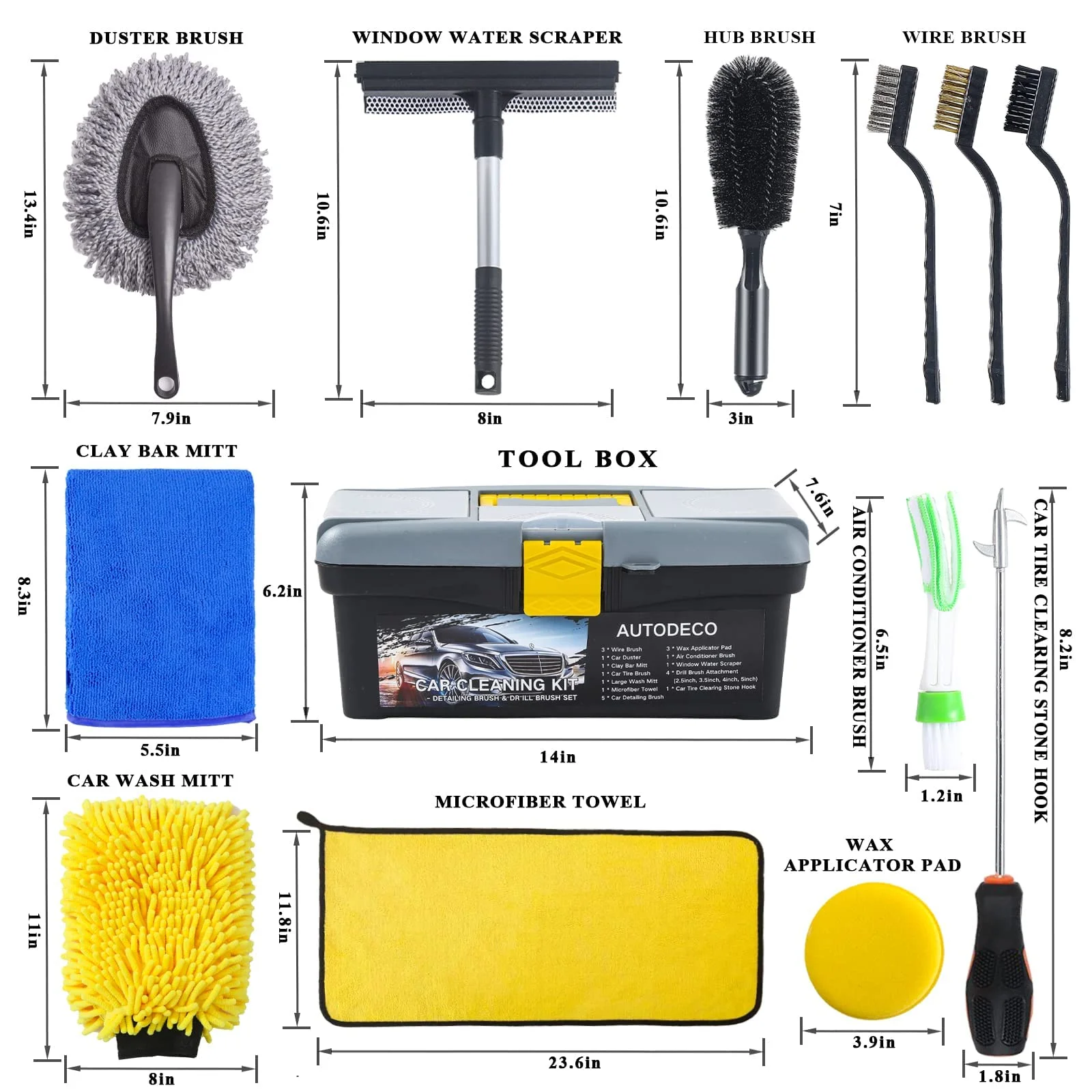 23pcs Exterior Interior Car Wash Cleaning Tools Kit Tire Towels Drill