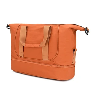 Custom Logo Women Canvas Gym Fitness Duffel Bag Travel Tote Shoes Compartment Weekender Overnight Tote Large Capacity Travel Bag