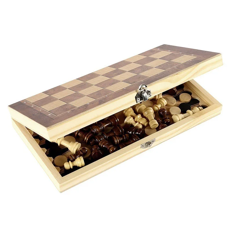 Backgammon Checkers Travel Group Game Chess Chessboard Game Chess Set High Quality Wooden Three in One Portable Folding 3 in 1