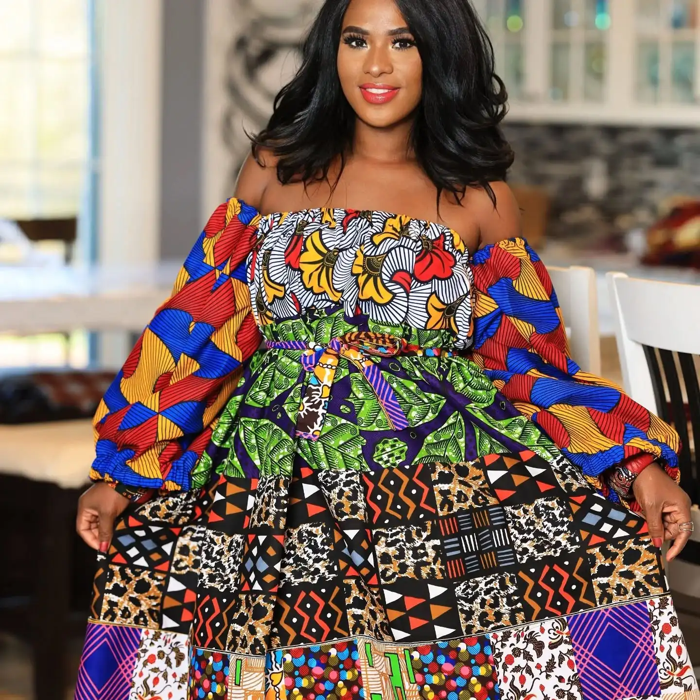 african fashion dresses Damma Golden Yellow & Royal-Blue High-Low African Dress DPDGYBBG – 3X(22W) main image 1