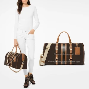 Custom Logo Corssgrain Leather Luxury Ladies Women Travel Overnight Weekender Duffel Bag