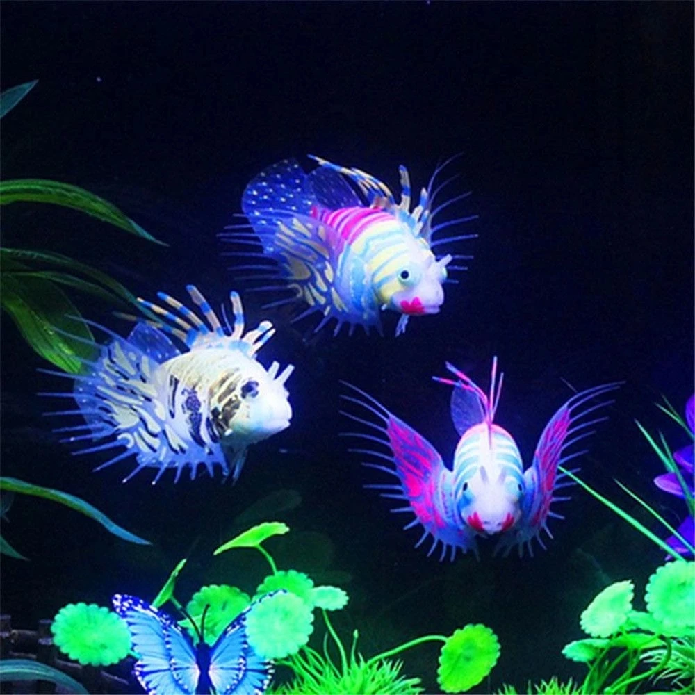Aquarium Knstliche leuchtende Lionfish Aquarium Aquatische Landschaft  Silikon Quallen Fisch Glow In Dark Unterwasser Ornament