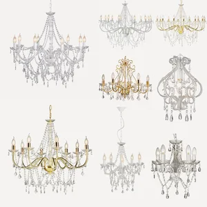 Luxury Hanging Ceiling Lamp White Gold Acrylic Crystal Chandelier for Wedding Decor Pendant Lights