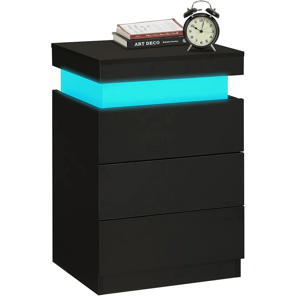 product smart nightstand charging station with led lights sliding top bedside table drawers modern panel design bedroom furniture-0