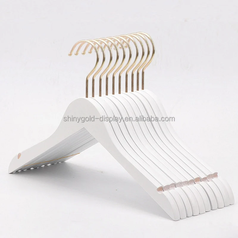Free Custom Logo Luxury Cloth Hanger Wood Clip Hanger Non Slip Boutique Wooden White Clothes Hanger for Clothing Shop