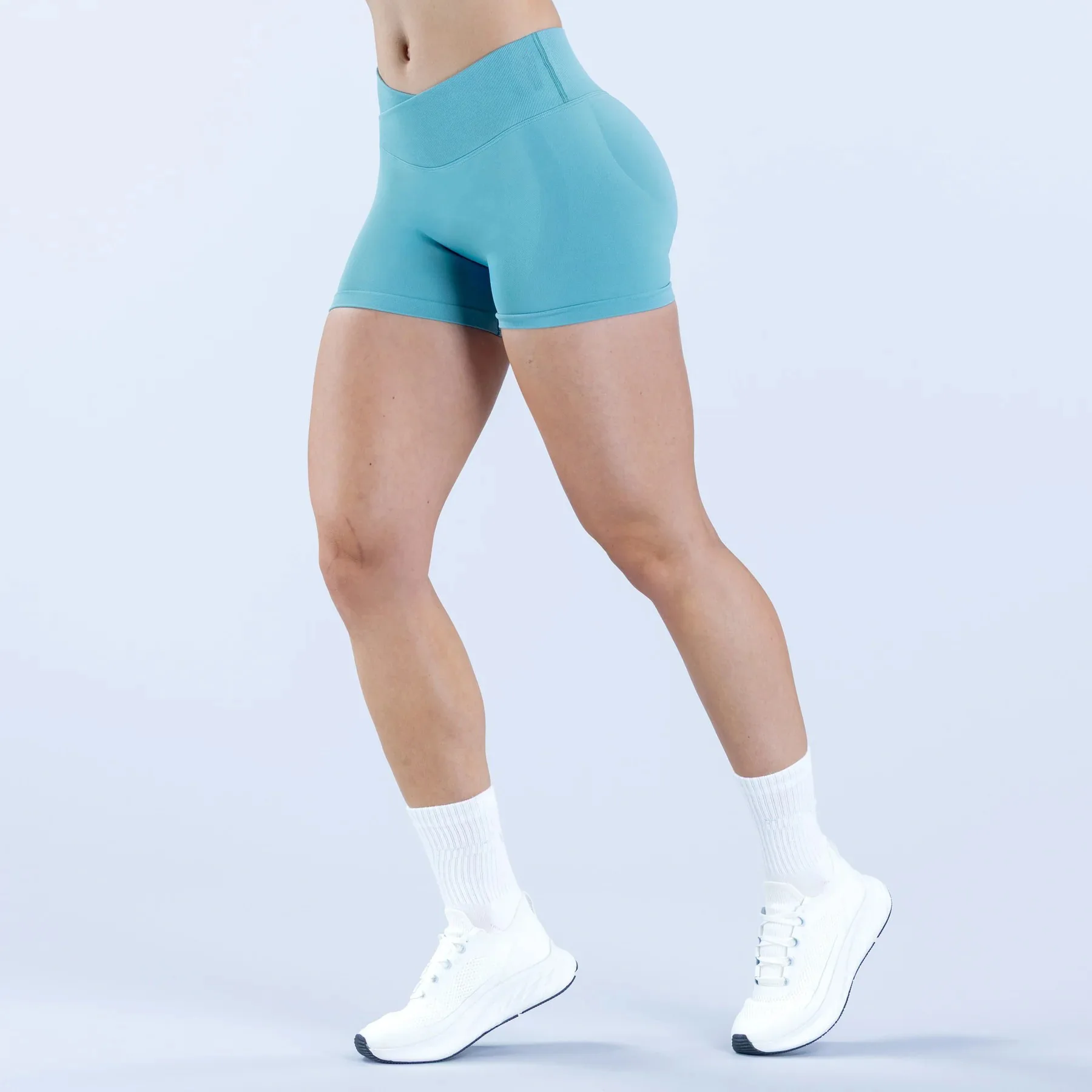 Selling Seamless Yoga Shorts Cross-Waist Ruched Butt-Lifting Mid-Waist Casual Style Hot preview