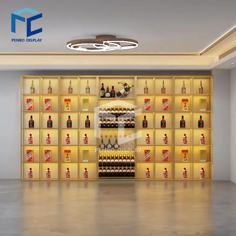 Modern Liquor Display Racks Shelves Customized Winery Storage Furniture